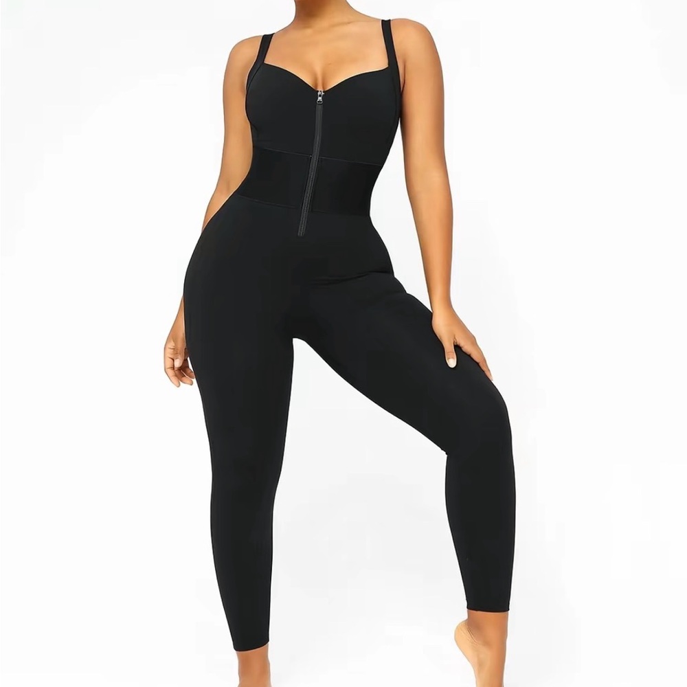 Shapellx Black Zip-Front Shapewear Jumpsuit Sz S